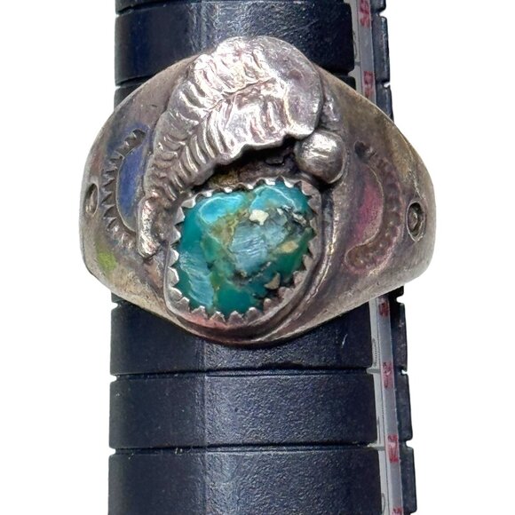 Vintage Sterling Silver Turquoise Ring Native American Navajo Old Pawn Size 9 - Picture 6 of 9